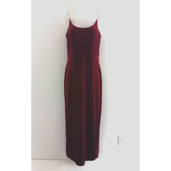 Vintage Velvet Maxi Dress Slip 90s Y2K Prom Party MEDIUM Red Silver Straps Fairy - Picture 1 of 7